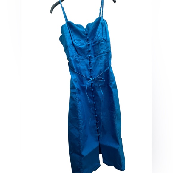 Linen sweetheart scallop midi dress Anthropologie button down - Picture 2 of 11